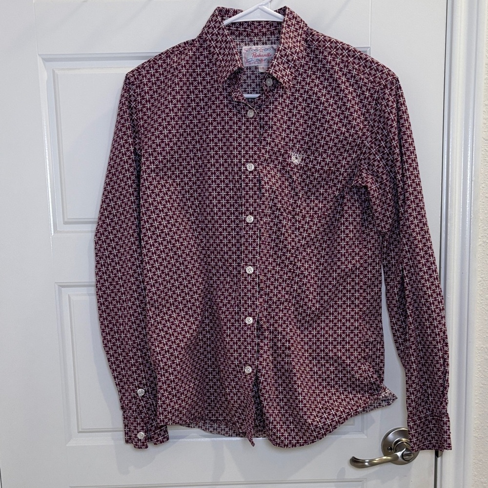 Panhandle Slim Western Button Down Shirt Burgundy Print Long Sleeve Size S